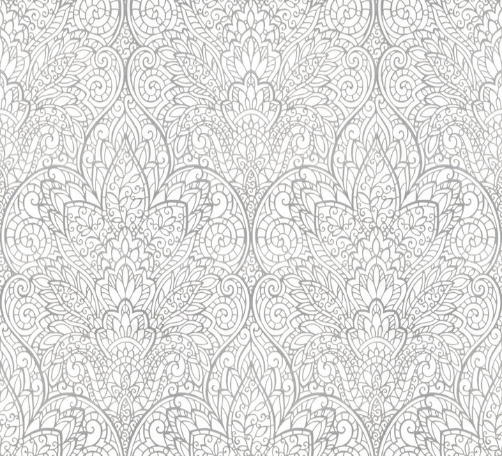 Paradise Bright White & Silver Wallpaper by Candice Olson Candice Olson After 8 Covers about 56.9 square feet 20.8-in by 32.8-ft long roll Unpasted 25.25 - Fabric Carolina -