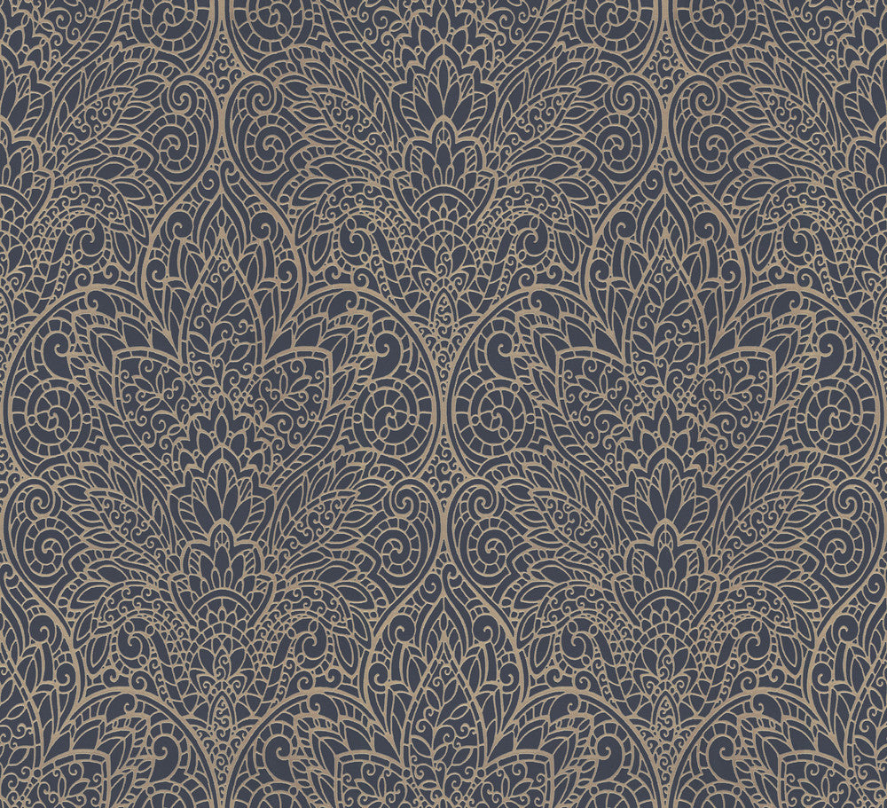 Paradise Navy & Gold Wallpaper by Candice Olson Candice Olson After 8 Covers about 56.9 square feet 20.8-in by 32.8-ft long roll Unpasted 25.25 - Fabric Carolina -