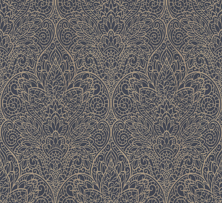 Paradise Navy & Gold Wallpaper by Candice Olson Candice Olson After 8 Covers about 56.9 square feet 20.8-in by 32.8-ft long roll Unpasted 25.25 - Fabric Carolina -