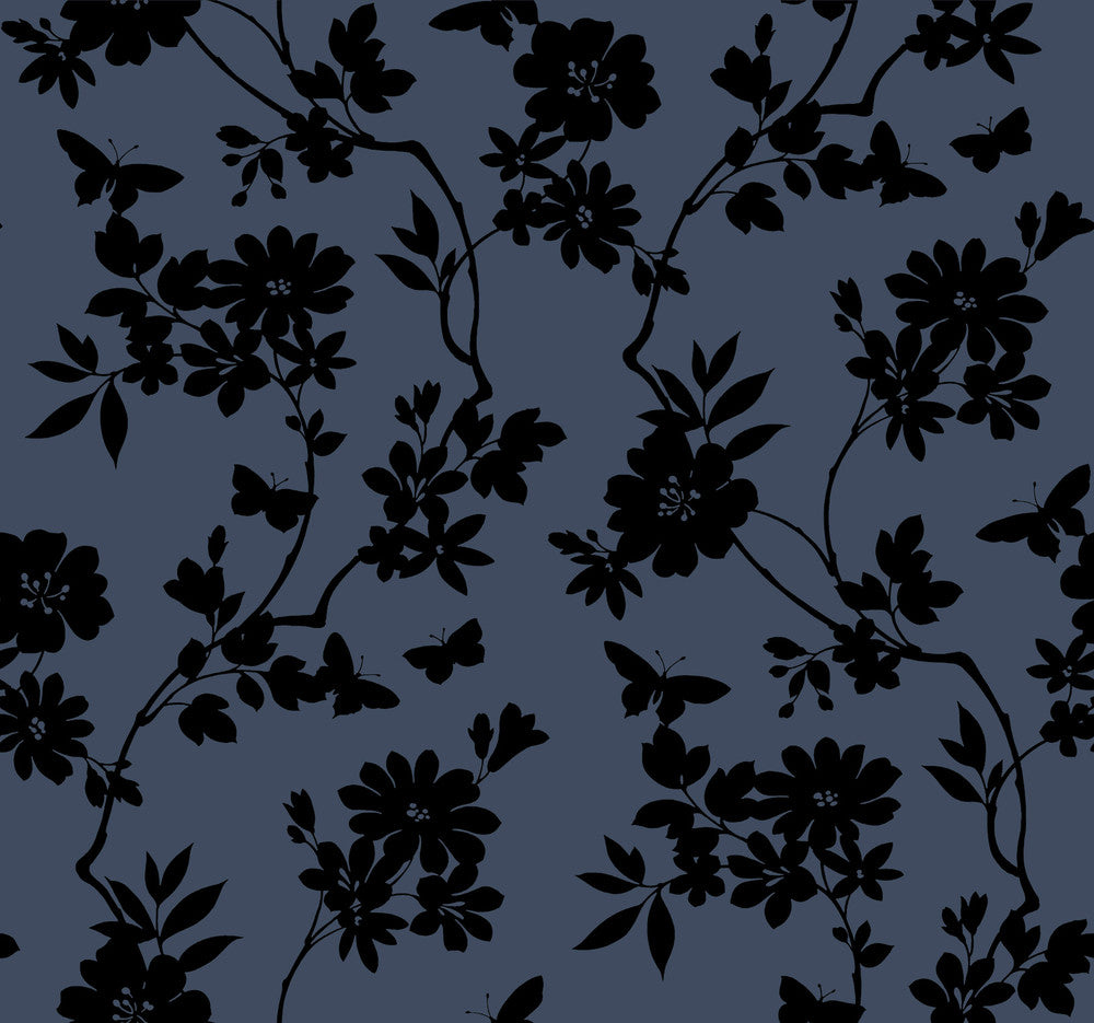 Flutter Vine Blue & Black Wallpaper by Candice Olson Candice Olson After 8 Covers about 60.8 square feet 27-in by 27-ft long roll Unpasted 25.25 - Fabric Carolina -