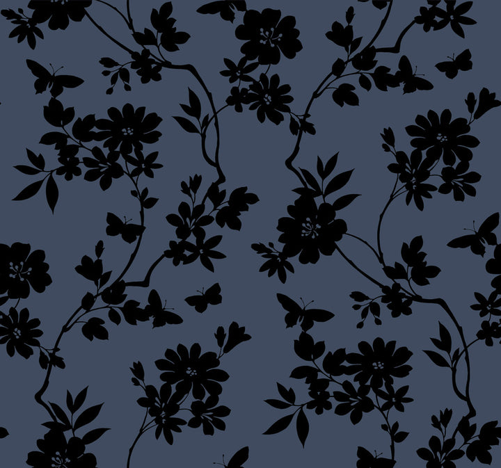 Flutter Vine Blue & Black Wallpaper by Candice Olson Candice Olson After 8 Covers about 60.8 square feet 27-in by 27-ft long roll Unpasted 25.25 - Fabric Carolina -