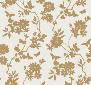 Flutter Vine White & Gold Wallpaper by Candice Olson