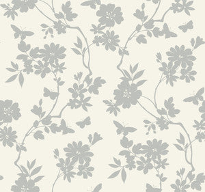 Flutter Vine White & Silver Wallpaper by Candice Olson