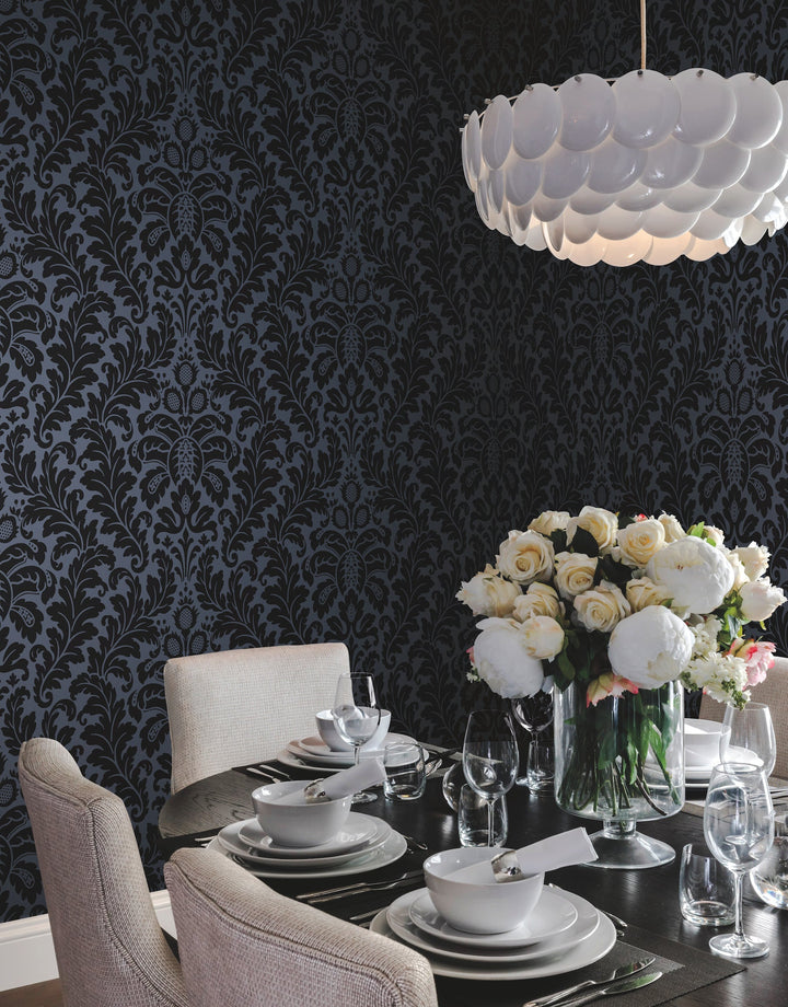 Modern Romance Navy Wallpaper by Candice Olson Designer