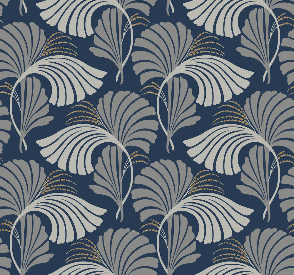 Dancing Leaves Navy Wallpaper by Candice Olson Candice Olson After 8 Covers about 60.8 square feet 27-in by 27-ft long roll Unpasted 25.25 - Fabric Carolina -