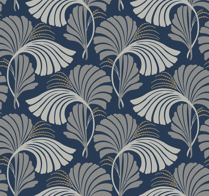 Dancing Leaves Navy Wallpaper by Candice Olson Candice Olson After 8 Covers about 60.8 square feet 27-in by 27-ft long roll Unpasted 25.25 - Fabric Carolina -
