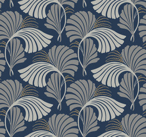 Dancing Leaves Navy Wallpaper by Candice Olson