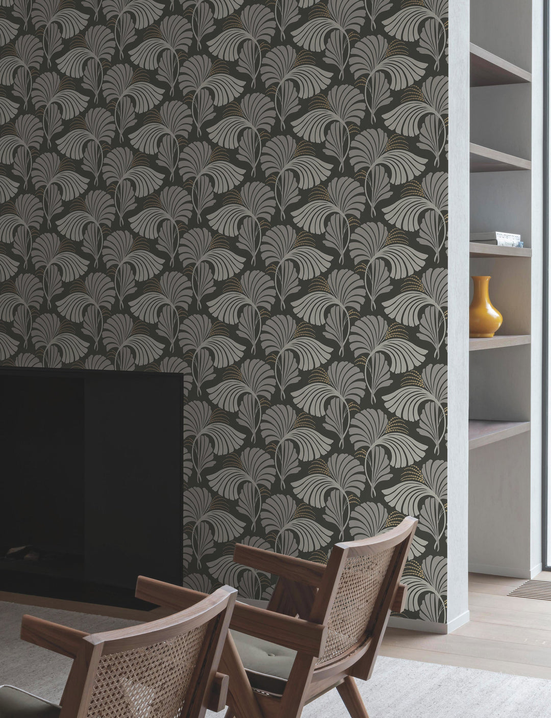 Dancing Leaves Black Wallpaper by Candice Olson Designer