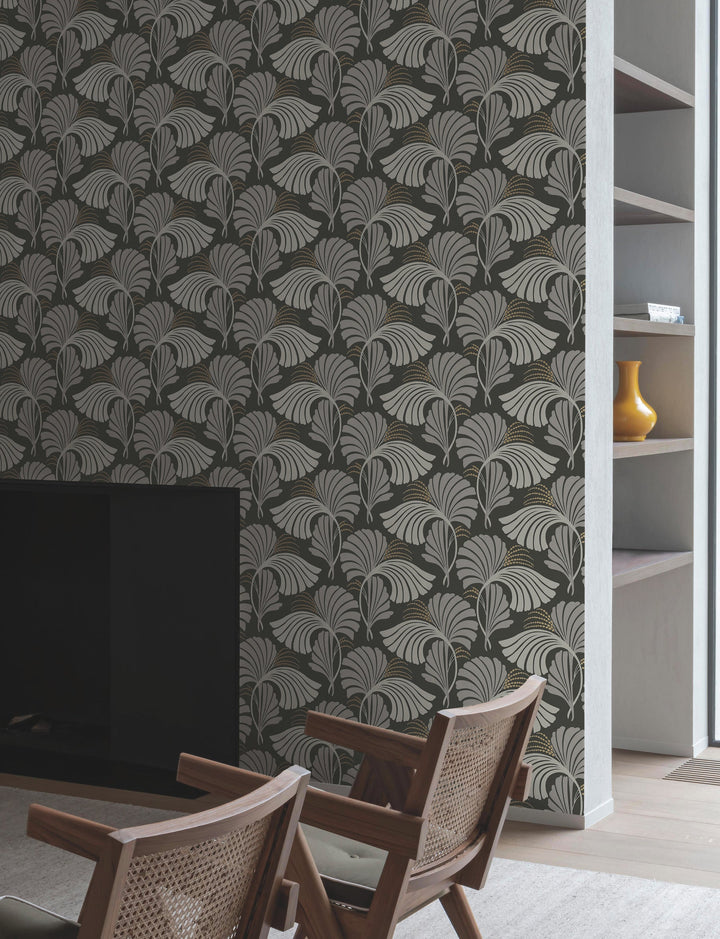 Dancing Leaves Black Wallpaper by Candice Olson Designer