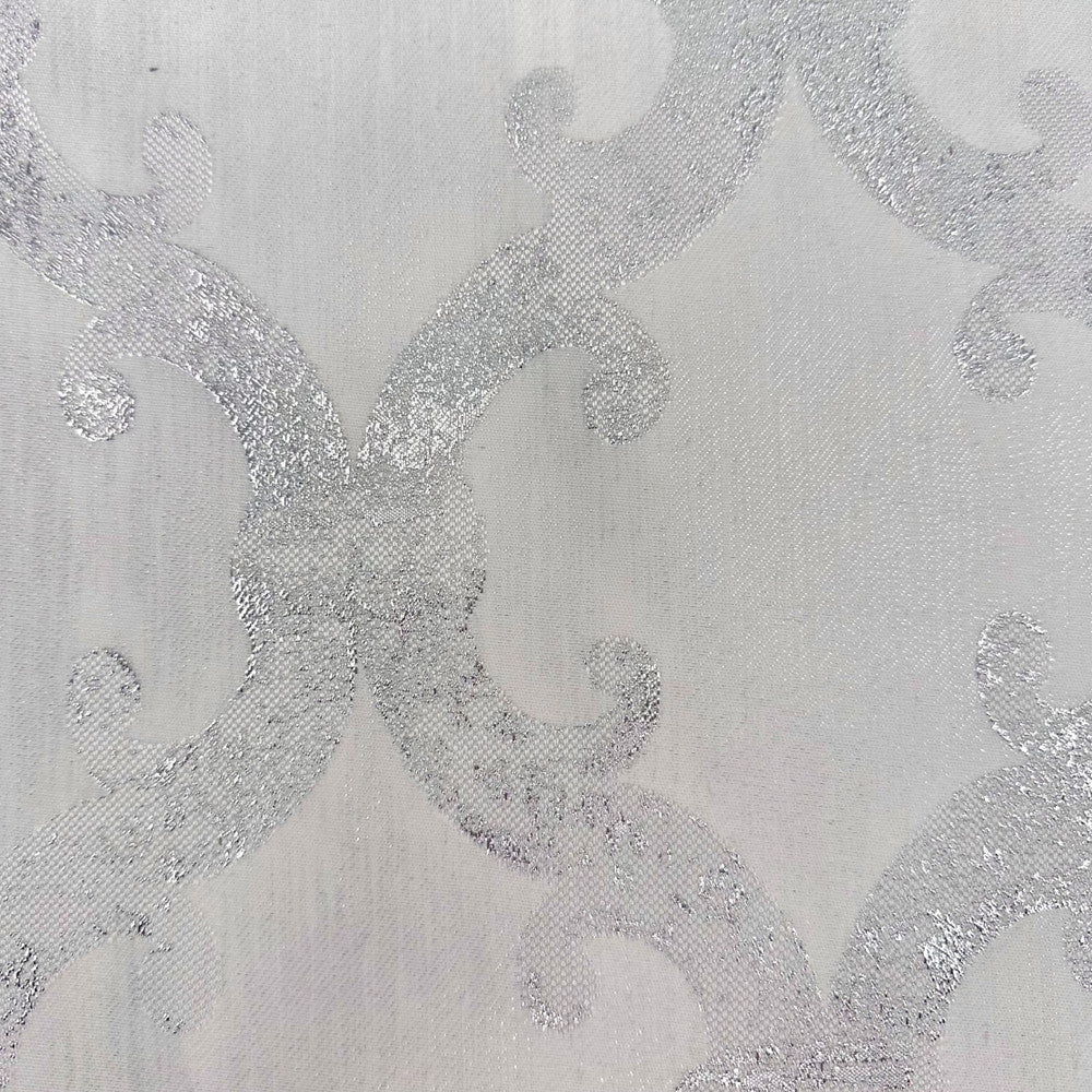 Dazzle Damask Silver White by Europatex Fabric Dazzle 100% Polyester 118.00 inches - Fabric Carolina -