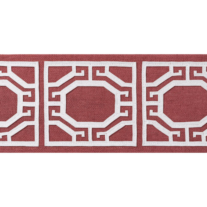 Gate Applique Tape Cranberry E12006 by Thibaut Fabric Thibaut Fabric Gate Applique Tape Cranberry E12006Fabric Tapes & Trims Volume 1 80% Linen, 20% Polyester INDIA </p><p>Repeat: V: 4.12 3.87 - Fabric Carolina -