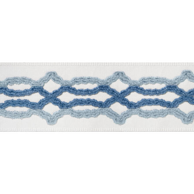 Hartney Tape Sky and Bermuda E12087 by Thibaut Fabric Thibaut Fabric Hartney Tape Sky and Bermuda E12087Fabric Tapes & Trims Volume 2 63% Cotton, 37% Viscose INDIA </p><p>Repeat: V: 2.75 2.875 - Fabric Carolina -