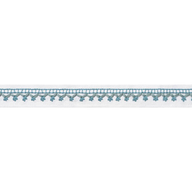 Brigette Tape Ocean E12120 by Thibaut Fabric Thibaut Fabric Brigette Tape Ocean E12120Fabric Tapes & Trims Volume 2 70% Cotton, 30% Poly INDIA </p><p>Repeat: V: 0.5 1 - Fabric Carolina -
