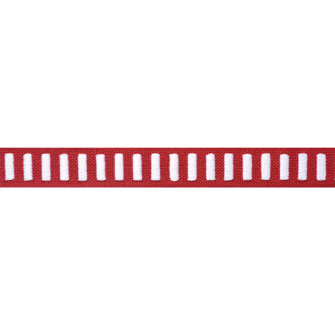 Dash Tape White on Ruby E12127 by Thibaut Fabric Thibaut Fabric Dash Tape White on Ruby E12127Fabric Tapes & Trims Volume 2 90% Cotton, 10% Polyester INDIA </p><p>Repeat: V: 0.5 1 - Fabric Carolina -