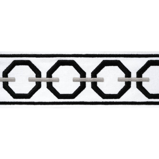 Katonah Tape Onyx and Nickel E12171 by Thibaut Fabric Thibaut Fabric Katonah Tape Onyx and Nickel E12171Fabric Tapes & Trims Volume 2 54% Cotton, 36% Linen, 10% Poly INDIA </p><p>Repeat: V: 2.25 3 - Fabric Carolina -