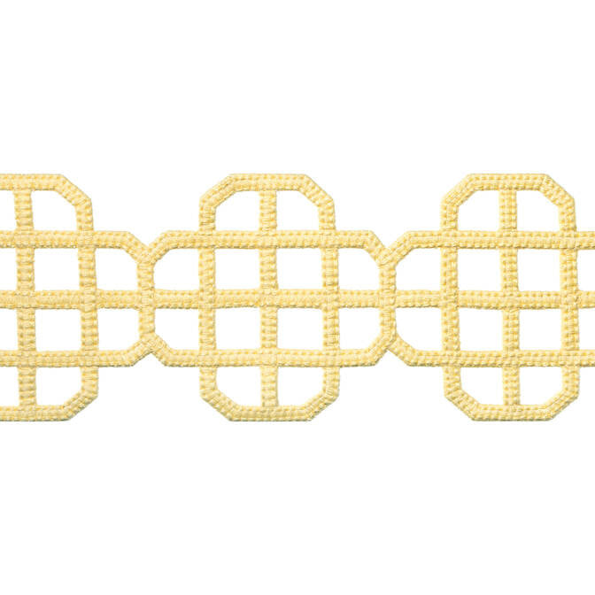 Fret Applique Daffodil E12272 by Thibaut Fabric Thibaut Fabric Fret Applique Daffodil E12272Fabric Tapes & Trims Volume 3 100% Polyester INDIA </p><p>Repeat: V: 3.25 3.5 - Fabric Carolina -