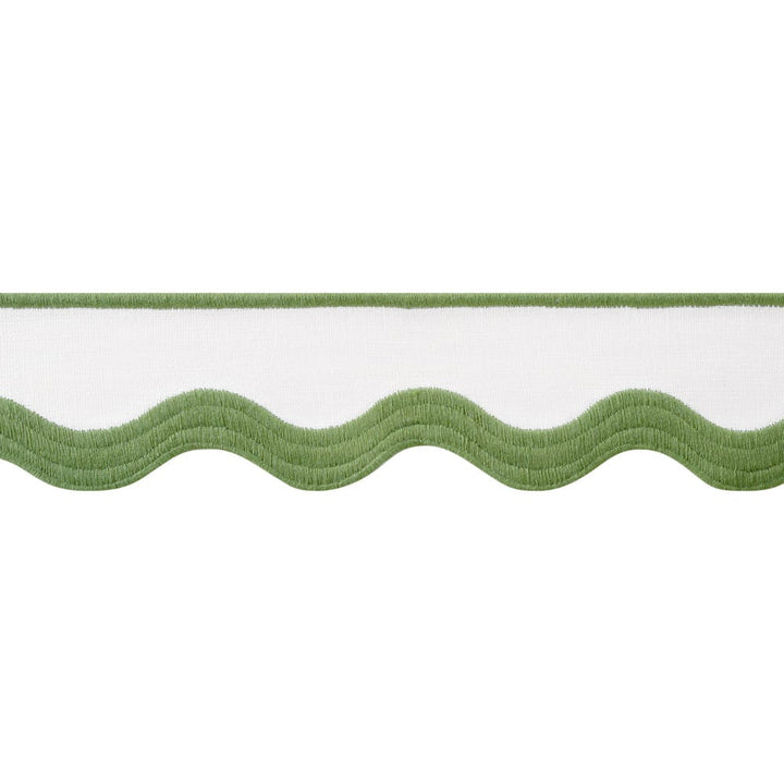 Wave Tape Leaf on White E12331 by Thibaut Trim Thibaut Trim Wave Tape Leaf on White E12331Trim 90% Linen, 10% Polyester U.S.A </p><p>Repeat: H: , V: 2.12 in  (5.38 cm) - Fabric Carolina -