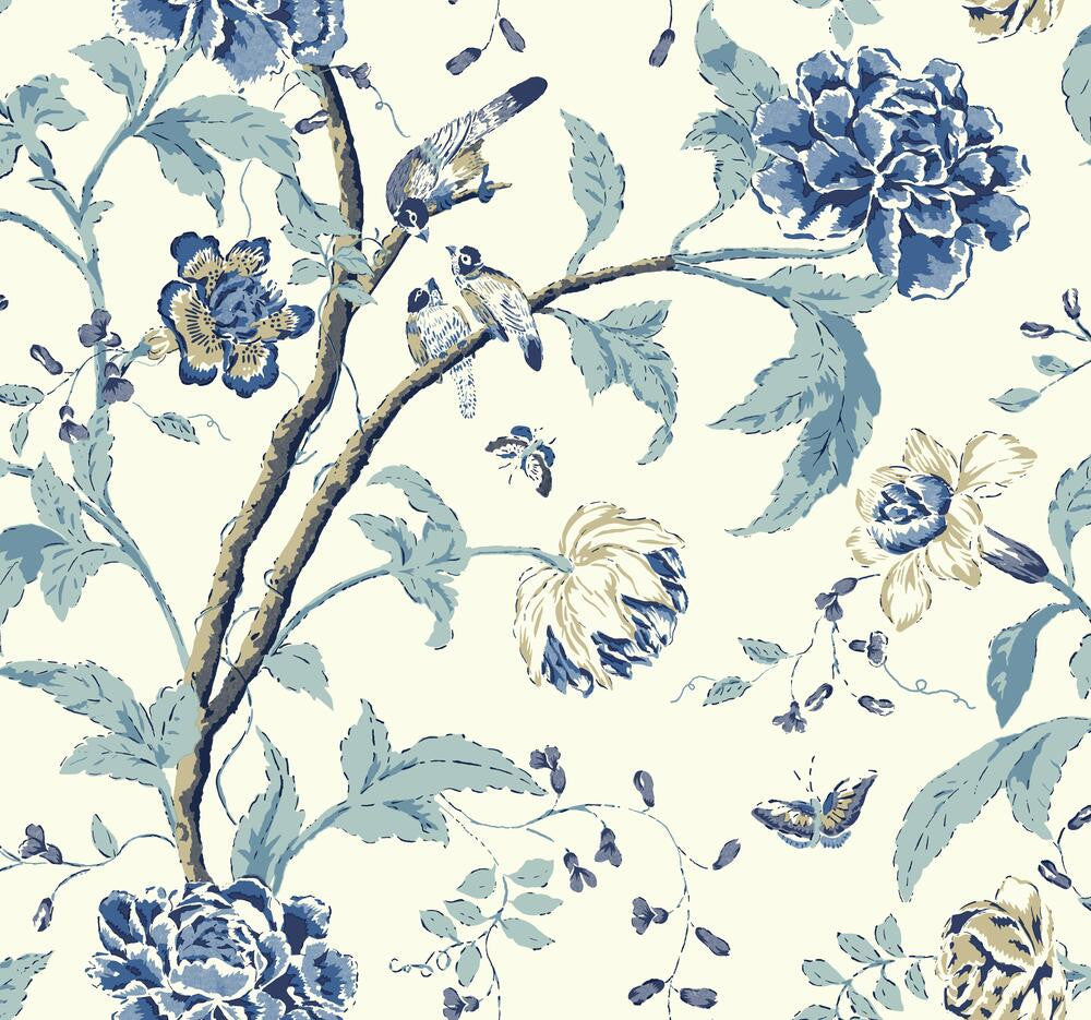 Teahouse Floral Green Wallpaper by Inspired by Color Blues II Covers about 60.8 square feet 27-in by 27-ft long roll Prepasted 25.25 - Fabric Carolina -
