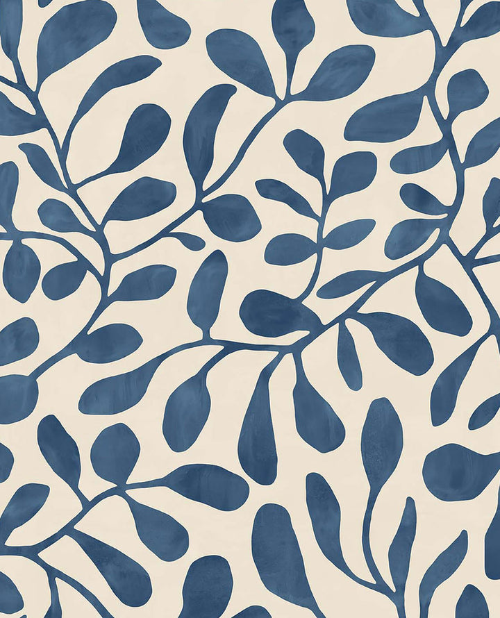 Fiona Dark Blue Leafy Vines Wallpaper by Eijffinger Twist Covers about 56.4 square feet 20.5-in by 33-ft long roll Unpasted 20.86 - Fabric Carolina -