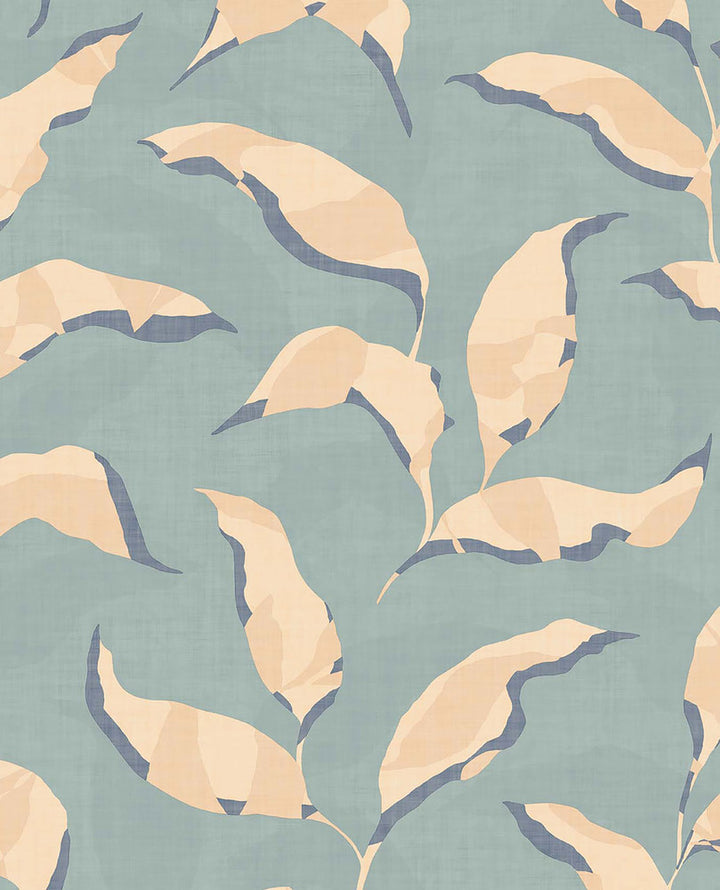 Callista Blue Leaves Wallpaper by Eijffinger Twist Covers about 56.4 square feet 20.5-in by 33-ft long roll Unpasted 25.2 - Fabric Carolina -