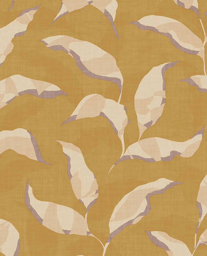 Callista Mustard Leaves Wallpaper by Eijffinger Twist Covers about 56.4 square feet 20.5-in by 33-ft long roll Unpasted 25.2 - Fabric Carolina -