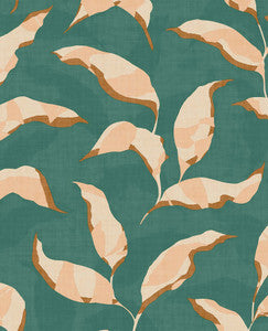 Callista Teal Leaves Wallpaper by Eijffinger