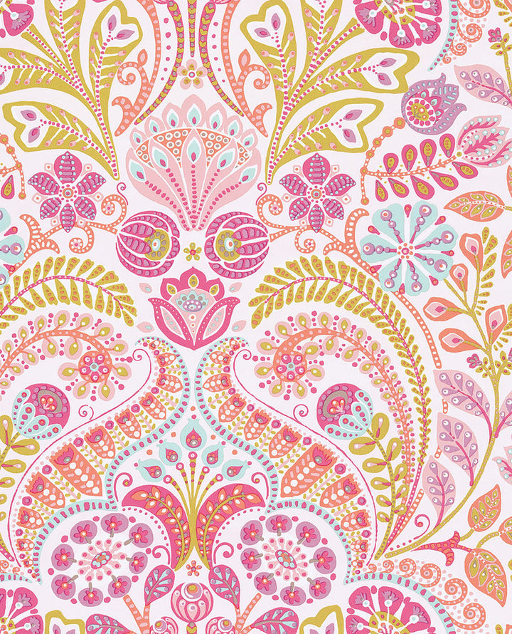 Emelie Pink Damask Wallpaper by Eijffinger Eijffinger Web Only Covers about 56.4 square feet 20.5-in by 33-ft long roll Unpasted 20.9 - Fabric Carolina -