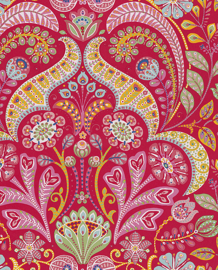 Emelie Red Damask Wallpaper by Eijffinger Eijffinger Web Only Covers about 56.4 square feet Netherlands Unpasted 20.9-in repeat, drop match 20.5-in by 33-ft long roll - Fabric Carolina -