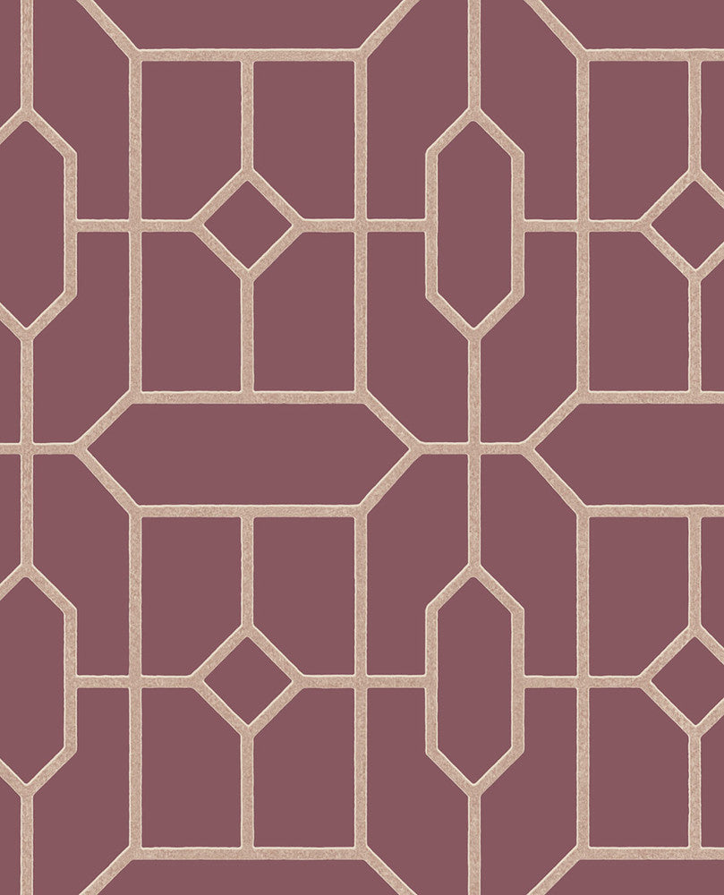 Johan Maroon Trellis Wallpaper by Eijffinger Eijffinger Web Only Covers about 56.4 square feet 20.5-in by 33-ft long roll Unpasted 10.4 - Fabric Carolina -