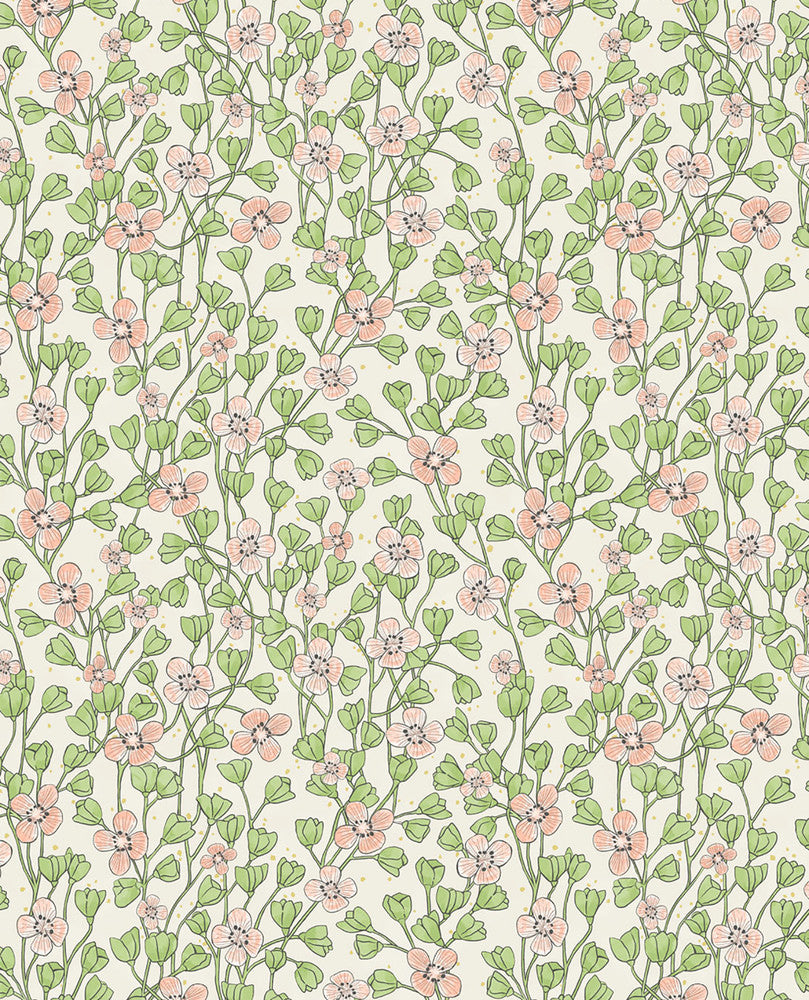 Maja Light Pink Miniature Floral Wallpaper by Eijffinger Eijffinger Web Only Covers about 56.4 square feet 20.5-in by 33-ft long roll Unpasted 10.4 - Fabric Carolina -