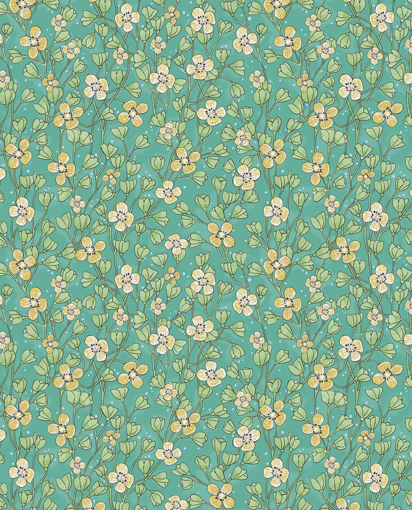 Maja Green Miniature Floral Wallpaper by Eijffinger Eijffinger Web Only Covers about 56.4 square feet 20.5-in by 33-ft long roll Unpasted 10.4 - Fabric Carolina -