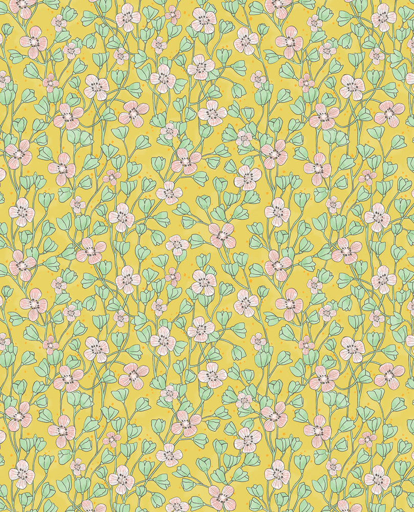 Maja Mustard Miniature Floral Wallpaper by Eijffinger Eijffinger Web Only Covers about 56.4 square feet 20.5-in by 33-ft long roll Unpasted 10.4 - Fabric Carolina -