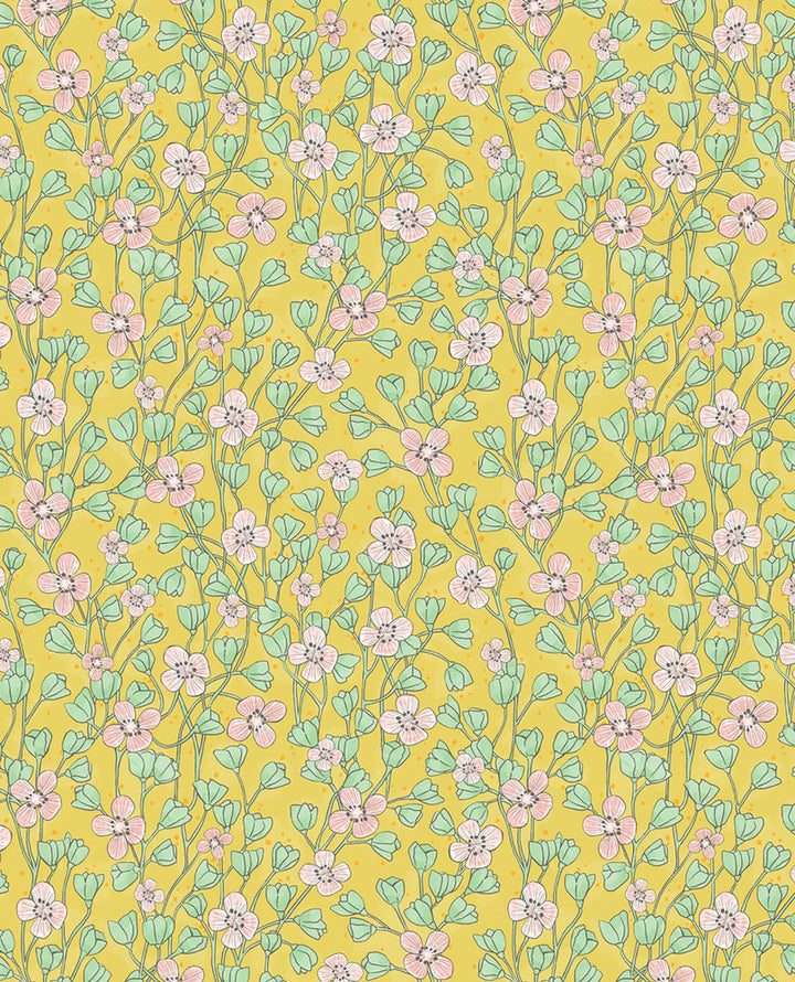 Maja Mustard Miniature Floral Wallpaper by Eijffinger Eijffinger Web Only Covers about 56.4 square feet 20.5-in by 33-ft long roll Unpasted 10.4 - Fabric Carolina -