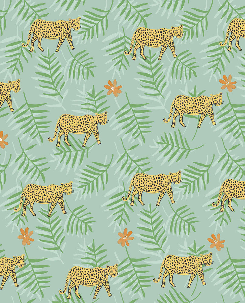 Exempel Green Cheetah Wallpaper by Eijffinger Eijffinger Web Only Covers about 56.4 square feet 20.5-in by 33-ft long roll Unpasted 20.9 - Fabric Carolina -