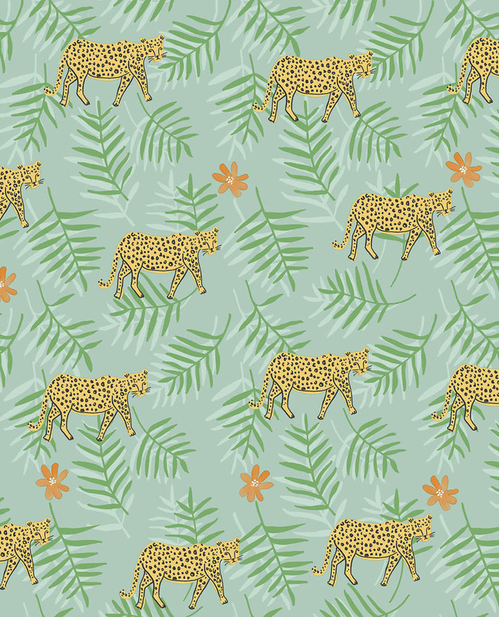 Exempel Green Cheetah Wallpaper by Eijffinger Eijffinger Web Only Covers about 56.4 square feet 20.5-in by 33-ft long roll Unpasted 20.9 - Fabric Carolina -