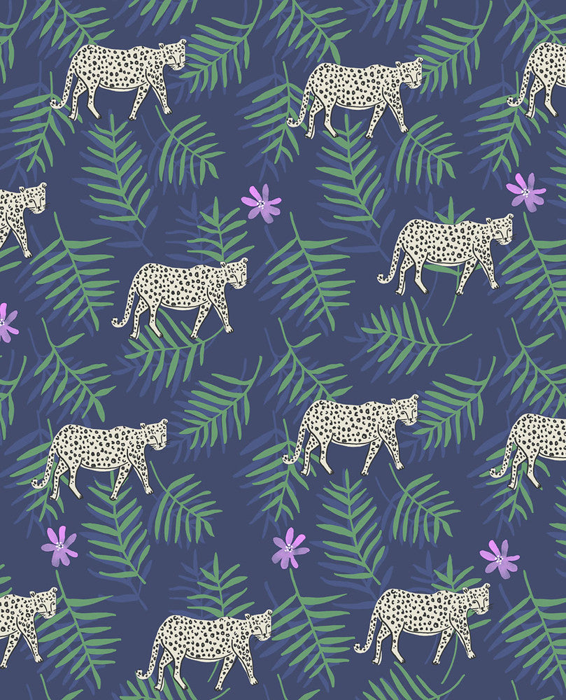 Exempel Indigo Cheetah Wallpaper by Eijffinger Eijffinger Web Only Covers about 56.4 square feet 20.5-in by 33-ft long roll Unpasted 20.9 - Fabric Carolina -