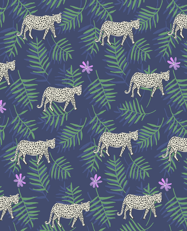 Exempel Indigo Cheetah Wallpaper by Eijffinger Eijffinger Web Only Covers about 56.4 square feet 20.5-in by 33-ft long roll Unpasted 20.9 - Fabric Carolina -