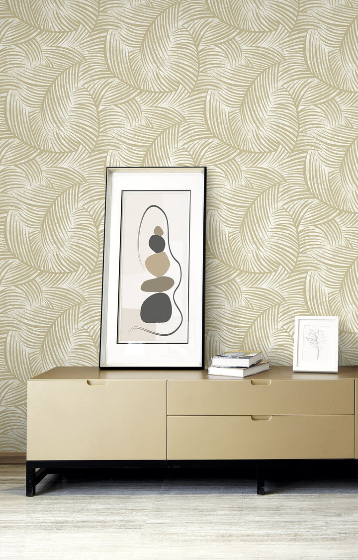 Zephyra Palms Golden Glitz with Glass Beads EL20607 by Seabrook Designs Designer Wallpaper