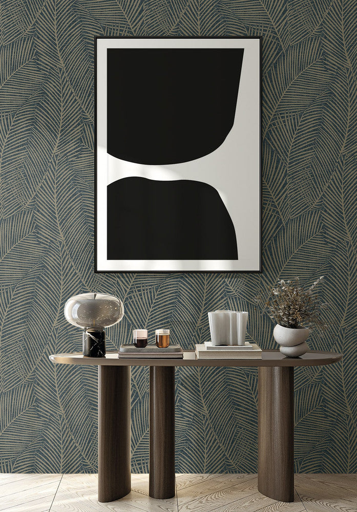 Pampas Palm Deep Blue EN41002 by Seabrook Designs Designer Wallpaper
