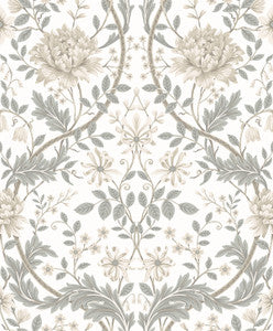 Honeysuckle Floral Prepasted Ivory & Grey by Seabrook Wallpaper
