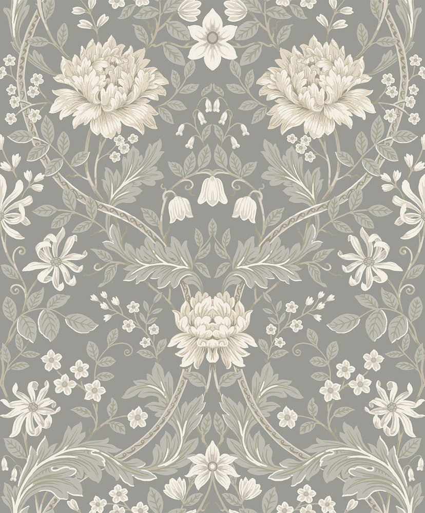 Honeysuckle Floral Prepasted Daydream Grey by Seabrook Wallpaper Etten Prepasted Wallcoverings Netherlands 57 25.2" 20.9" - Fabric Carolina -