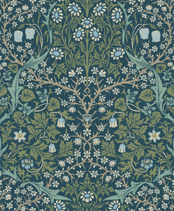 Victorian Garden Floral Prepasted Prussian Blue & Moss Green by Seabrook Wallpaper