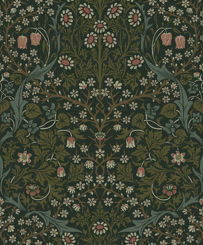 Victorian Garden Floral Prepasted Greenery by Seabrook Wallpaper Etten Prepasted Wallcoverings Netherlands 57 25.2" 20.9" - Fabric Carolina -