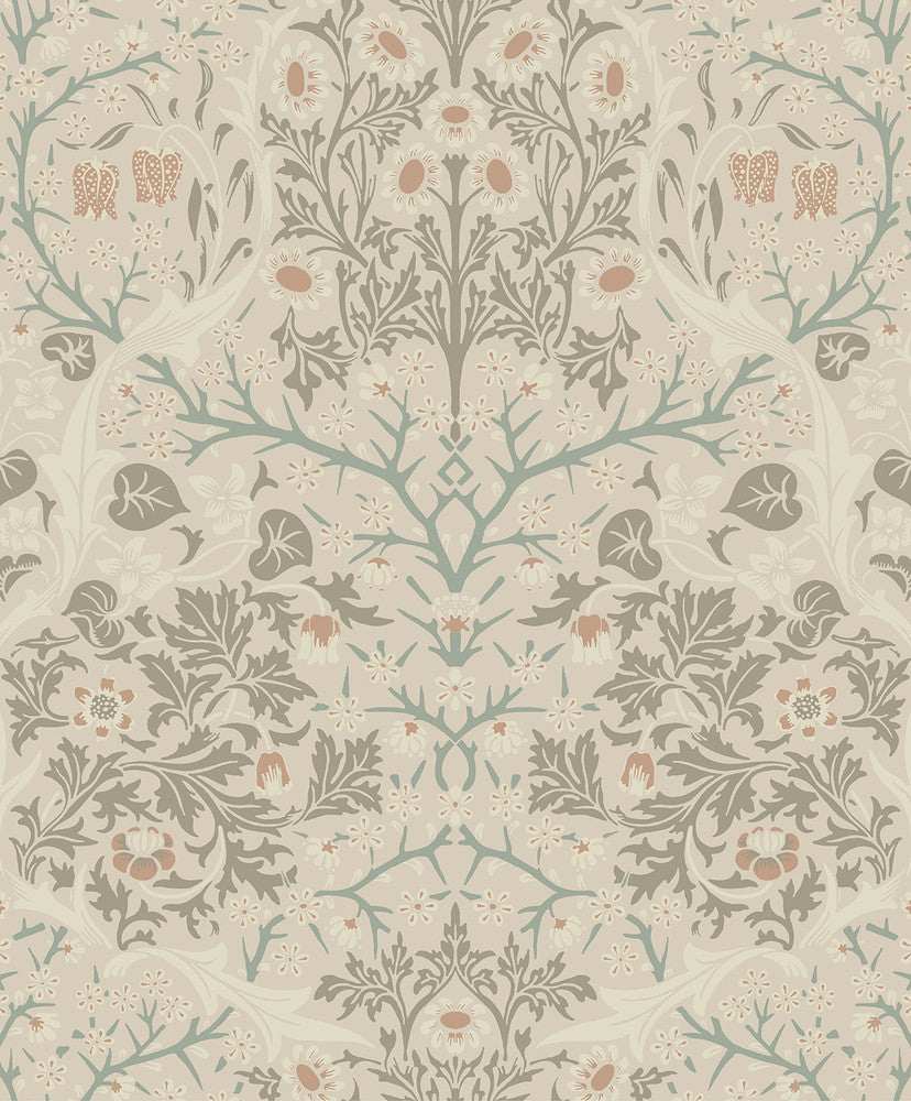 Victorian Garden Floral Prepasted Lunar Rock & Clay by Seabrook Wallpaper Etten Prepasted Wallcoverings Netherlands 57 25.2" 20.9" - Fabric Carolina -