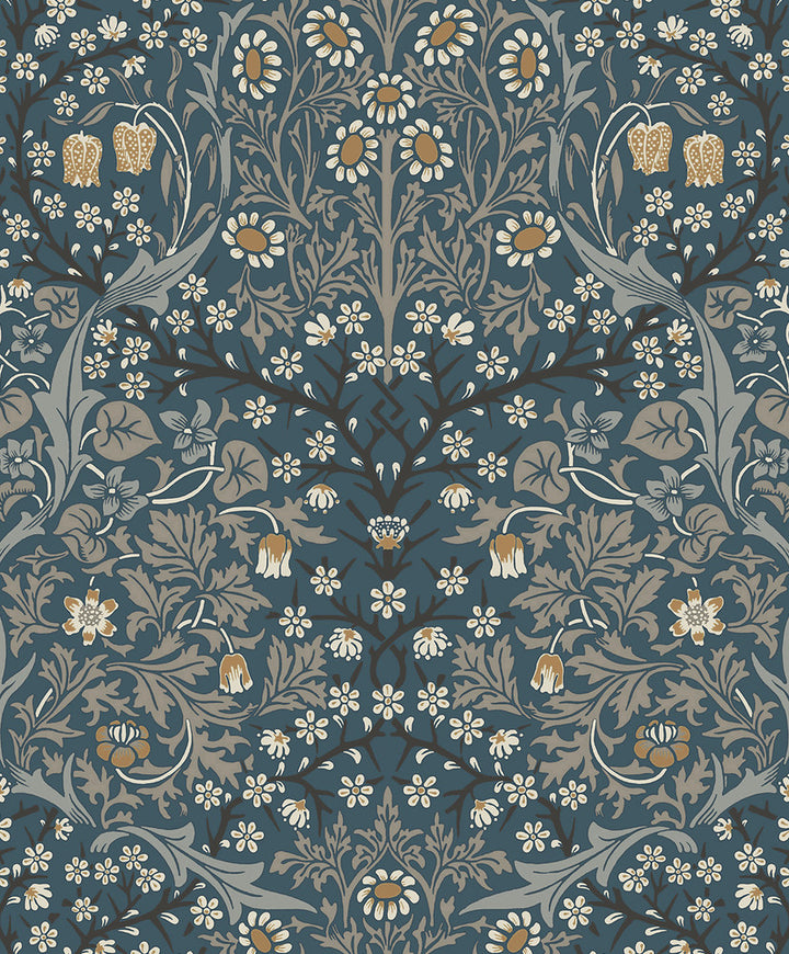 Victorian Garden Floral Prepasted Aegean Blue & Warm Stone by Seabrook Wallpaper Etten Prepasted Wallcoverings Netherlands 57 25.2" 20.9" - Fabric Carolina -