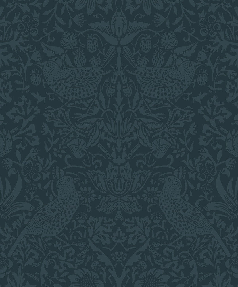 Tonal Bird Garden Prepasted Slate Blue by Seabrook Wallpaper Etten Prepasted Wallcoverings Netherlands 57 25.2" 20.9" - Fabric Carolina -