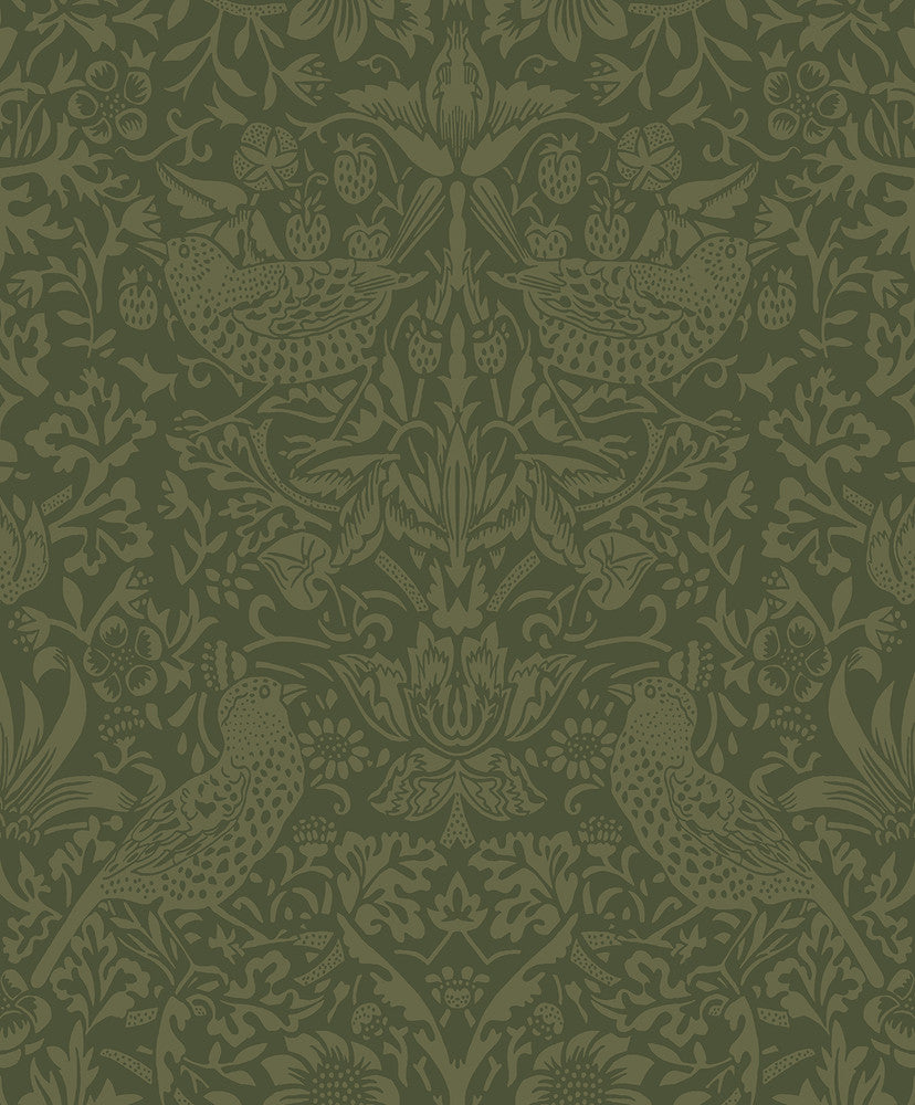 Tonal Bird Garden Prepasted Moss Green by Seabrook Wallpaper Etten Prepasted Wallcoverings Netherlands 57 25.2" 20.9" - Fabric Carolina -