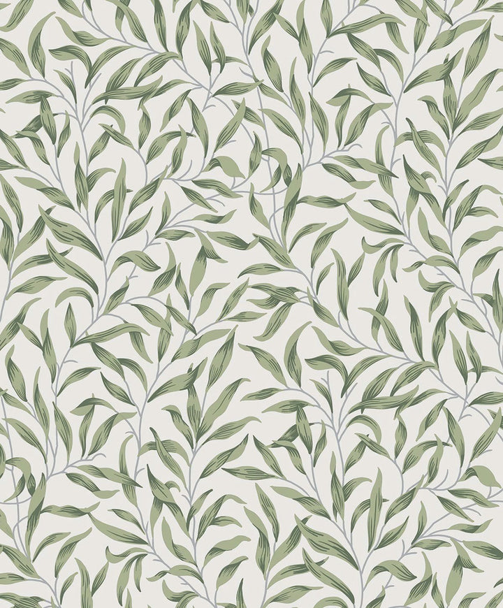 Willow Trail Prepasted Sprig Green by Seabrook Wallpaper Etten Prepasted Wallcoverings Netherlands 57 25.2" 20.9" - Fabric Carolina -