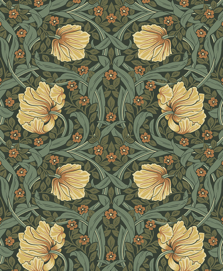 Pimpernel Garden Prepasted Meadow Green & Amber by Seabrook Wallpaper Etten Prepasted Wallcoverings Netherlands 57 12.6" 20.9" - Fabric Carolina -