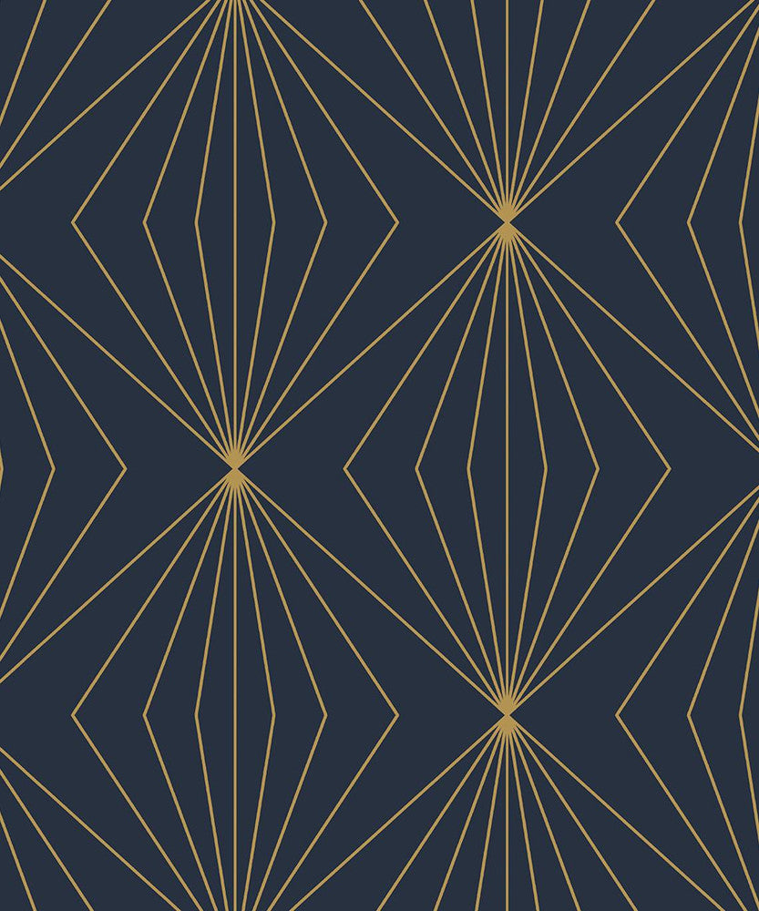 Gem Geometric Prepasted Dark Blue & Metallic Gold by Seabrook Wallpaper Etten Prepasted Wallcoverings Netherlands 57 6.3" 20.9" - Fabric Carolina -
